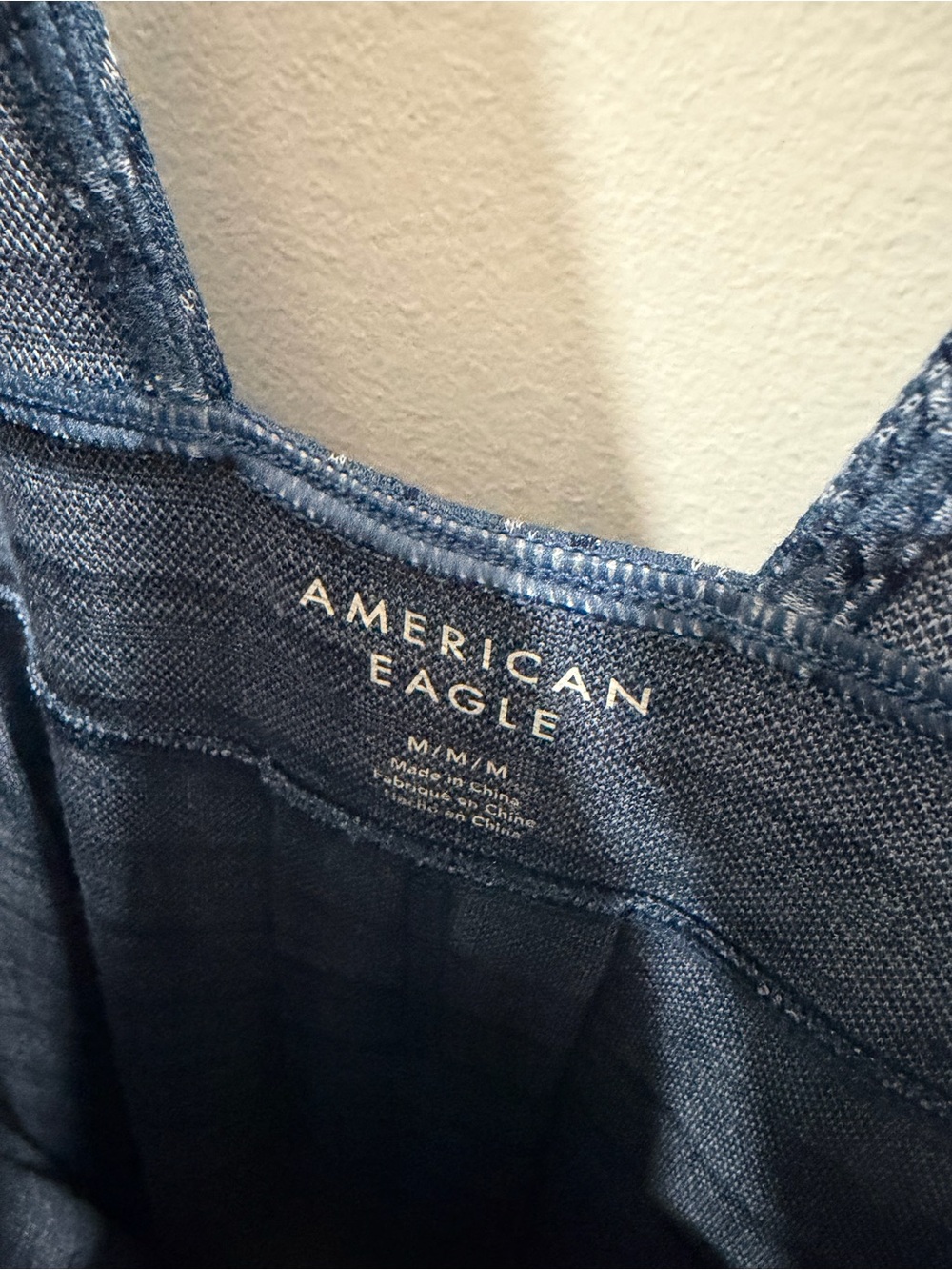 AEO Plaid Indigo Pinafore Mini Dress - Women size Large new - Picture 6 of 9